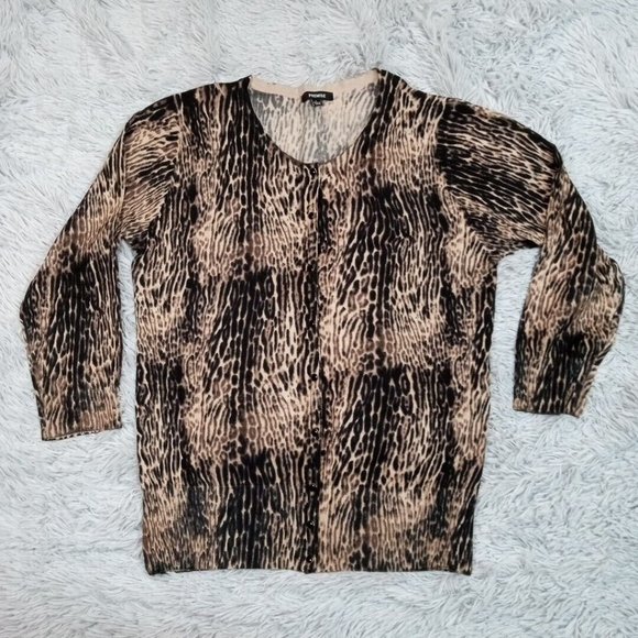 Premise Womens Sweater Cardigan‎ Black Large Snap Up Animal Print Lightweight - Picture 1 of 11